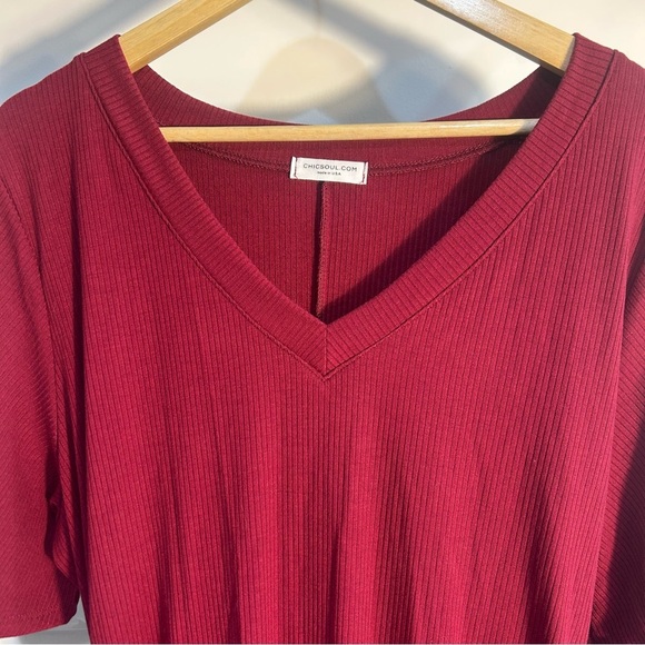 Chic Soul Shirt Dress in Burgundy with Tie Plus Size - Picture 9 of 12